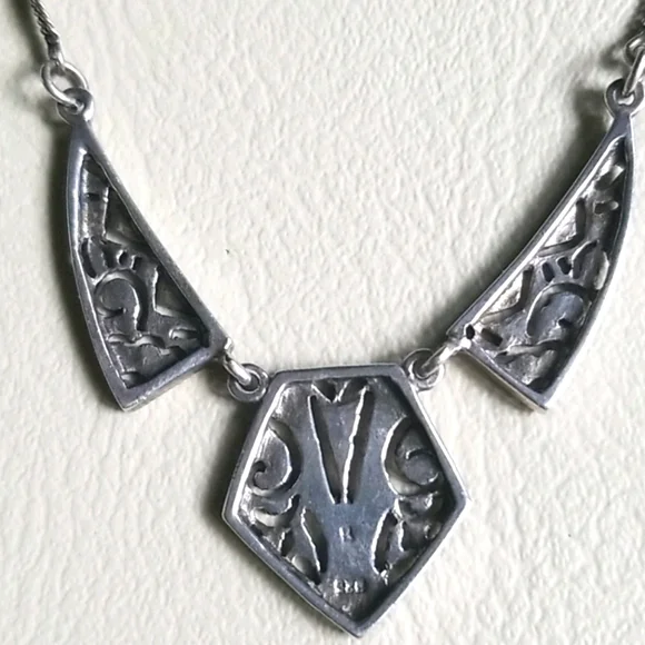 Vintage Art Deco 1920s Marcasite Sterling Silver Pendant Necklace - Picture 10 of 16